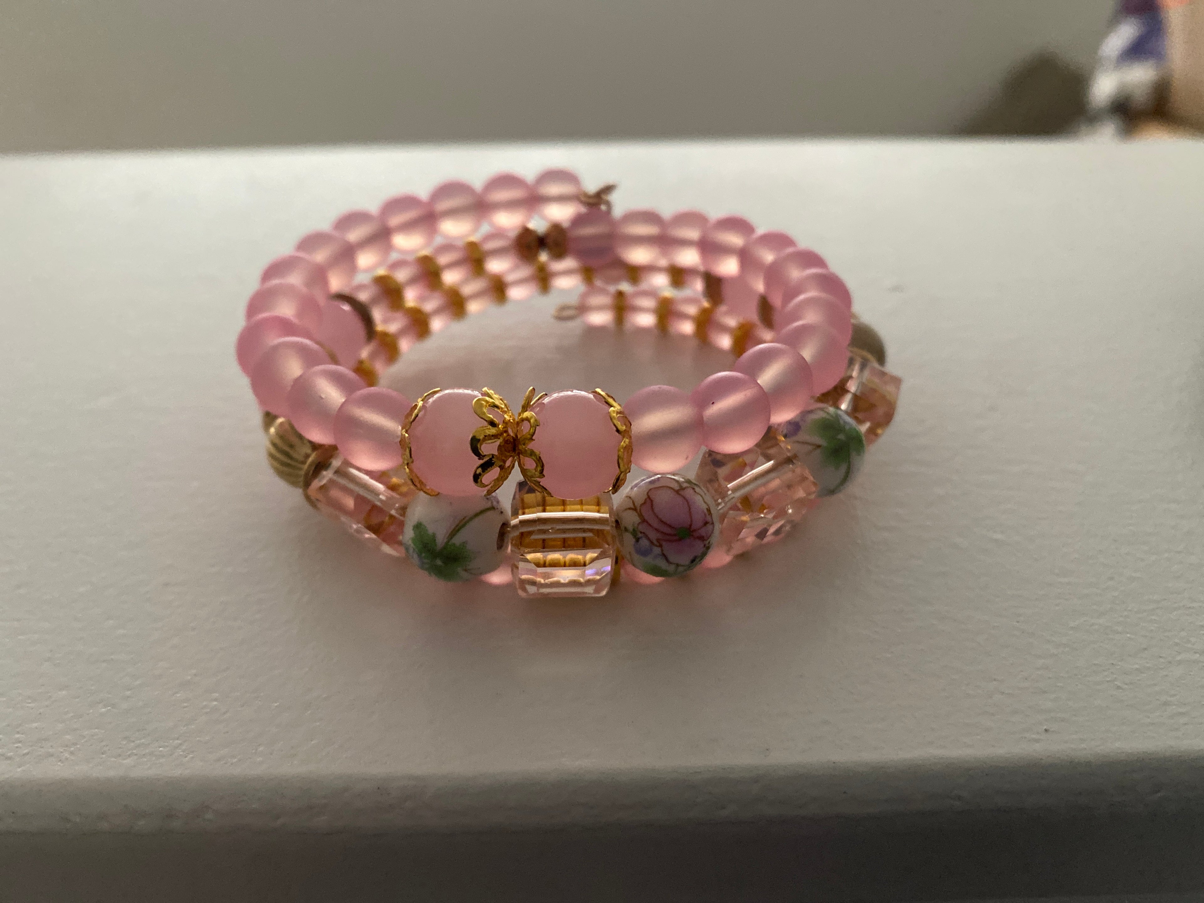 Pink and gold 3 layer bracelet