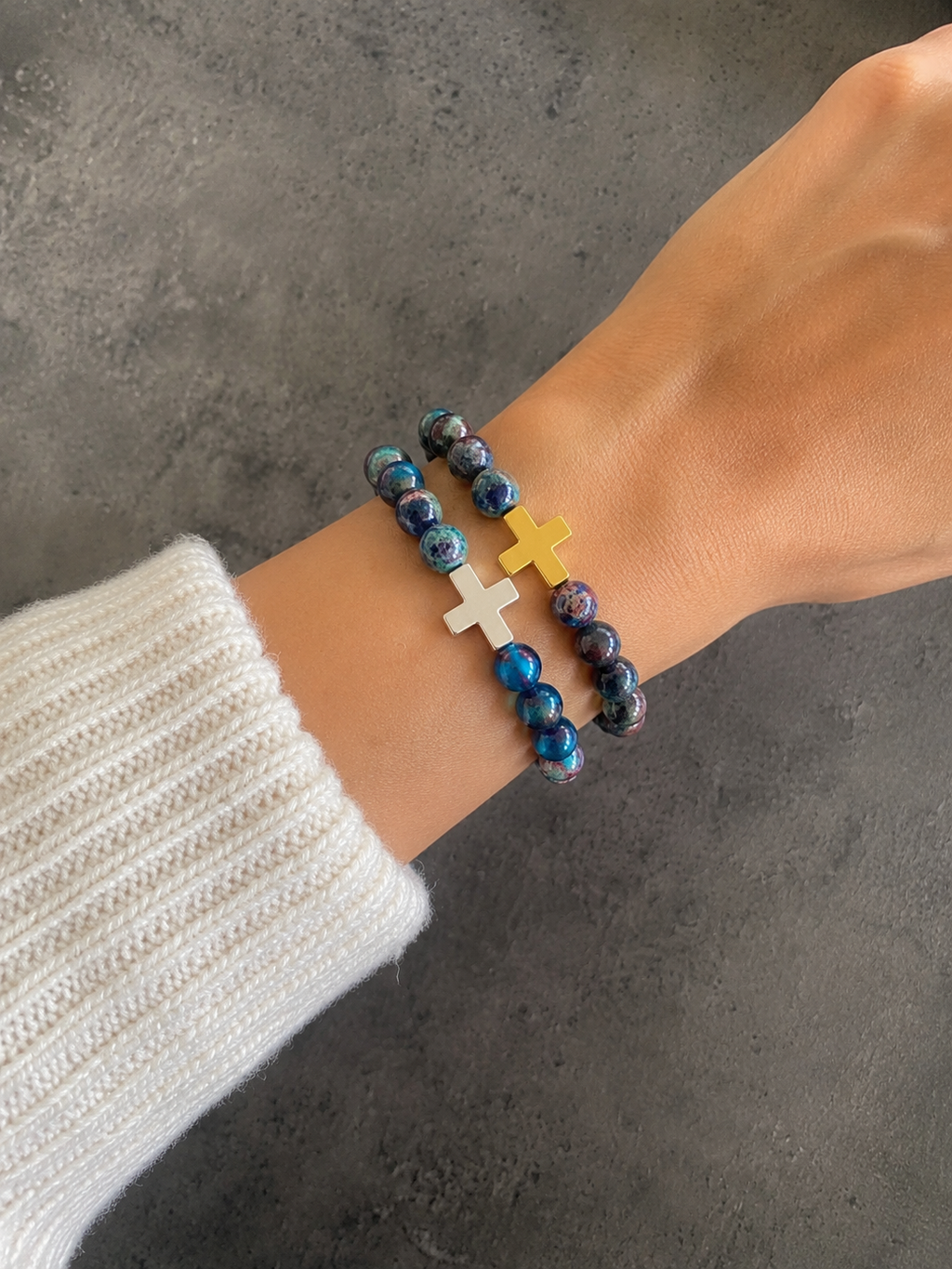 Gold or Silver Cross Gemsone Bracelet