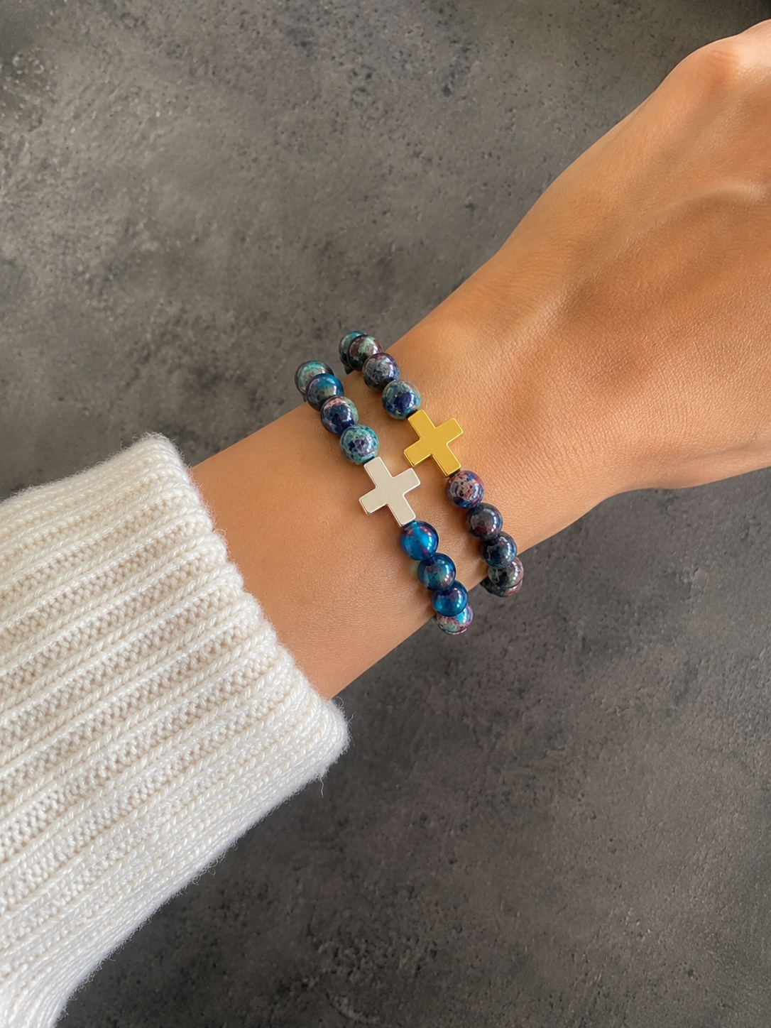 Gold or Silver Cross Gemsone Bracelet