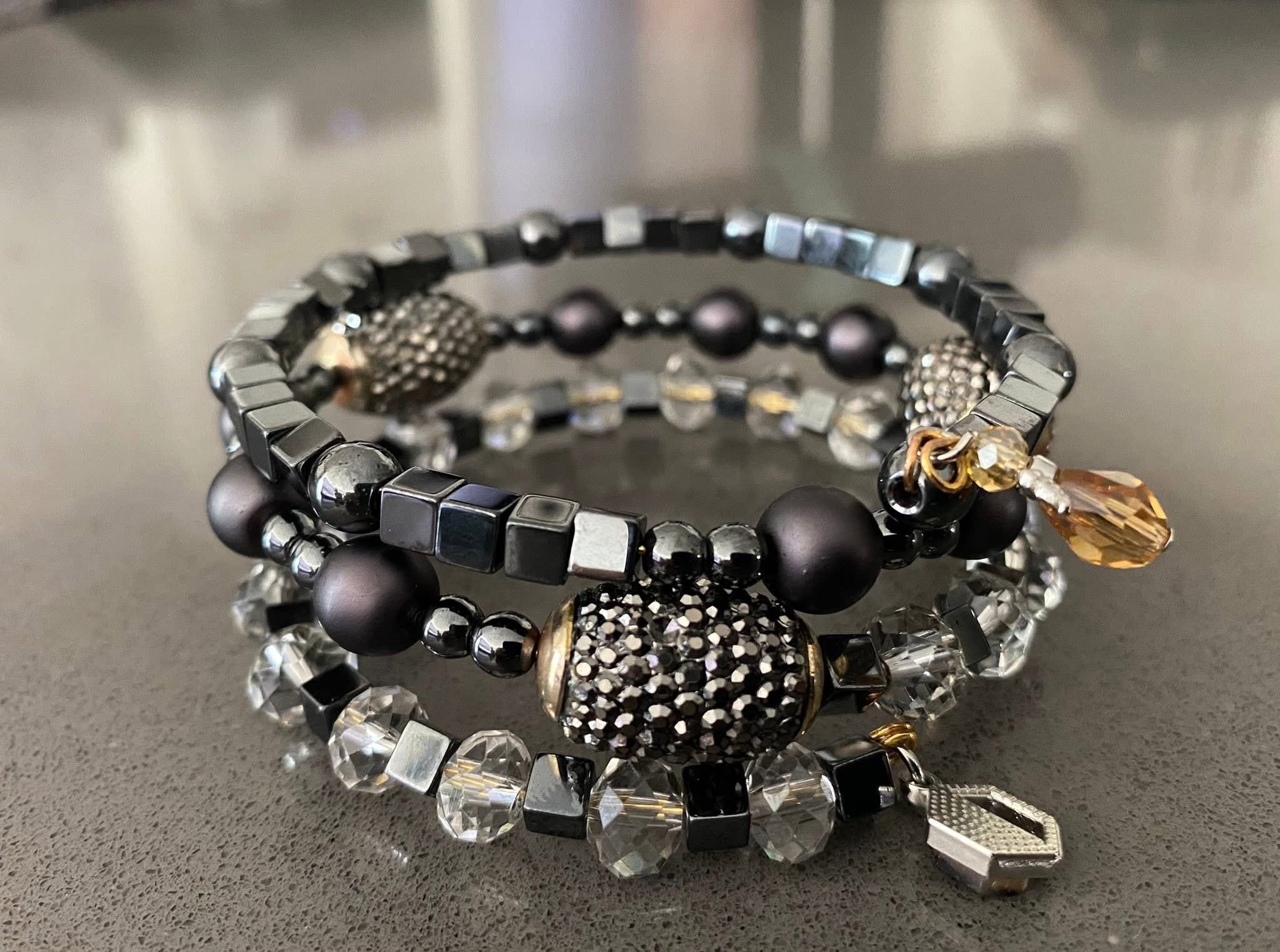 Boho gray and black bracelets