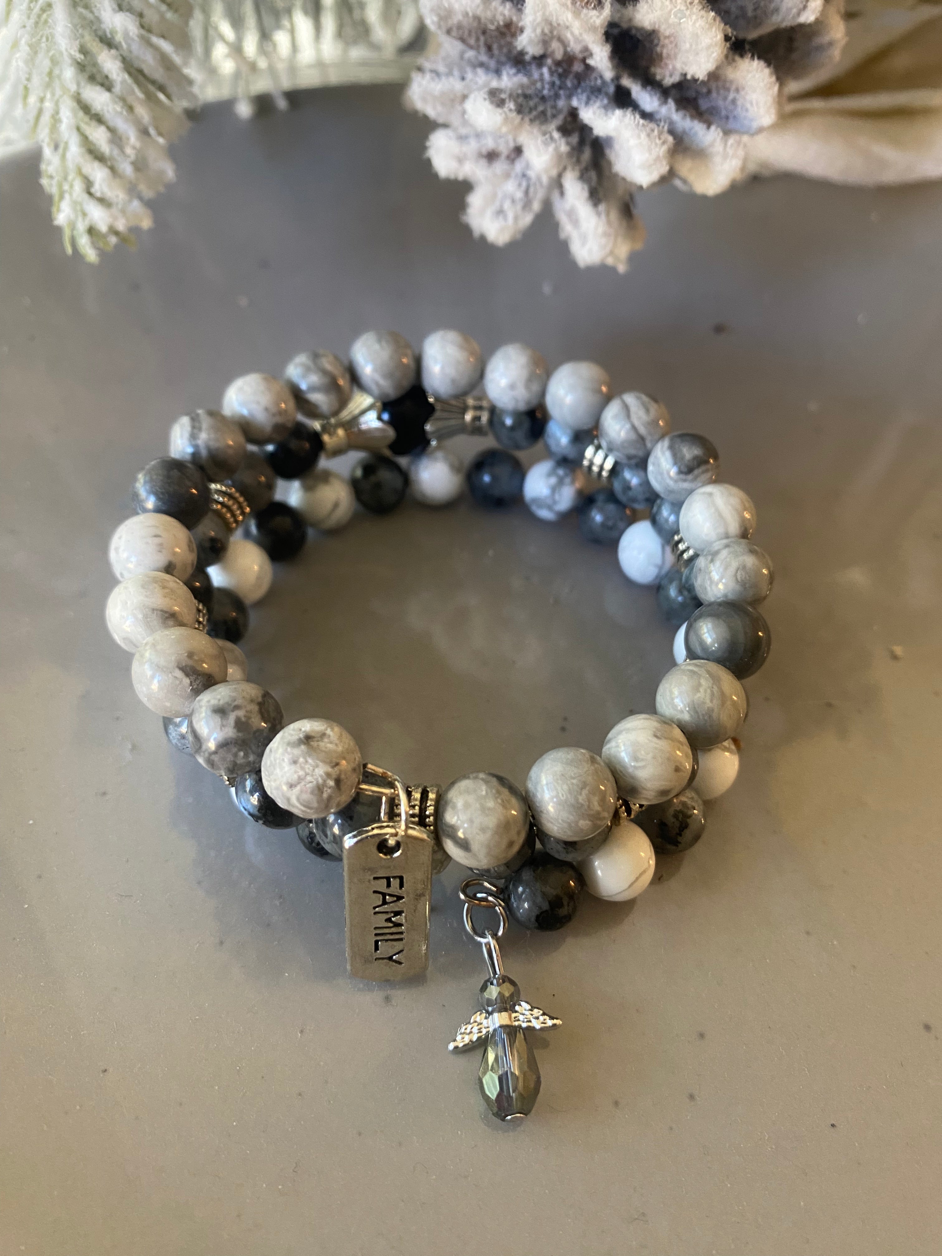 3 coil bracelet in cool grays