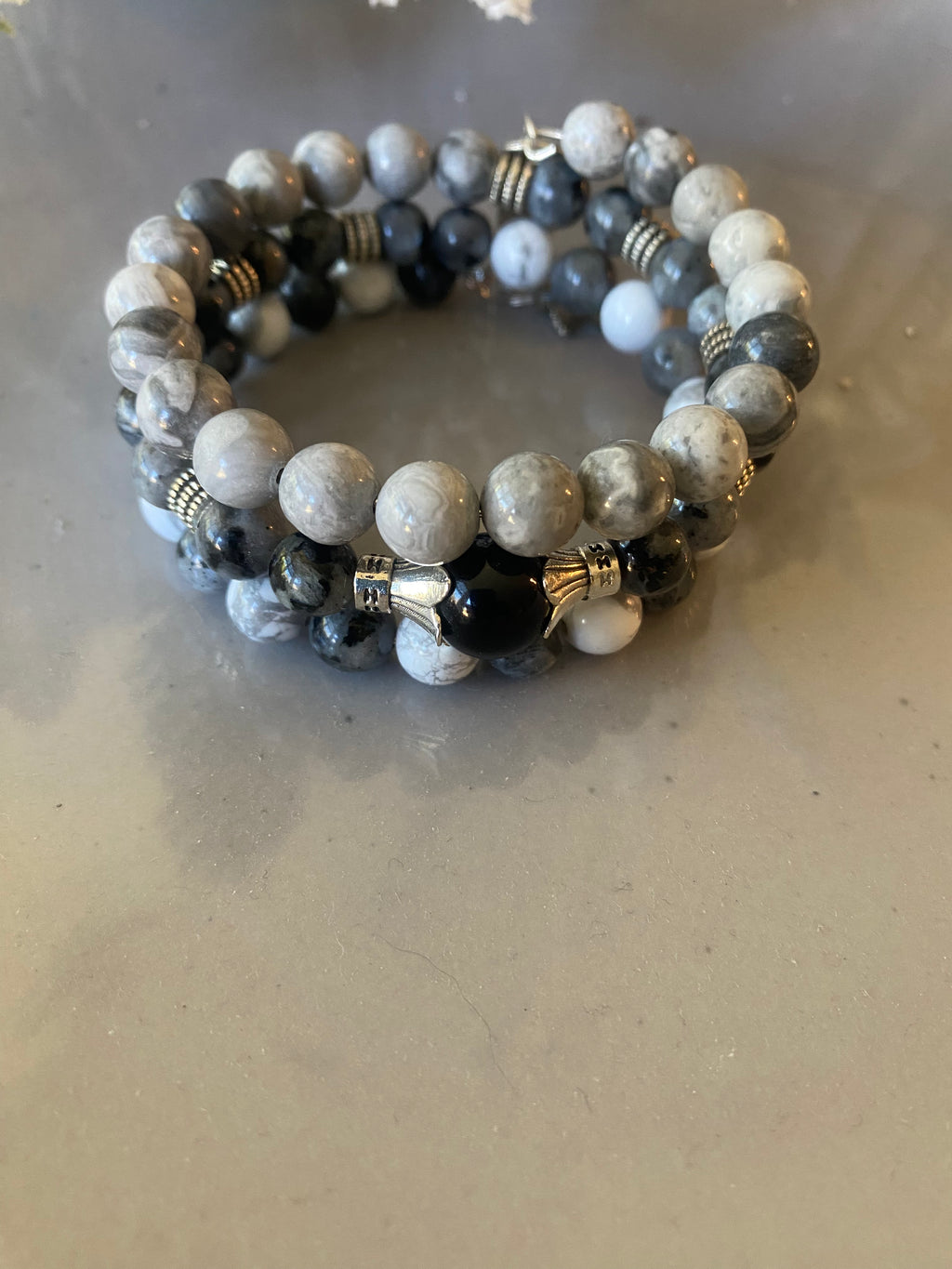 3 coil bracelet in cool grays