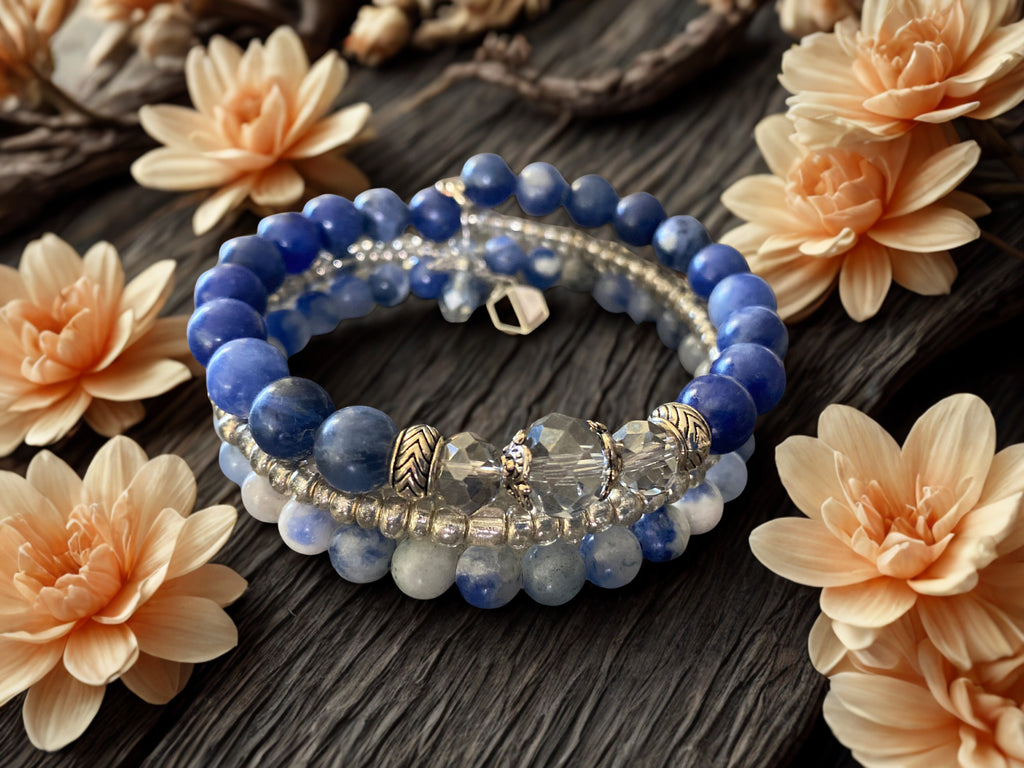 Smoky Blue & Silver Memory Wire Bracelet - Handcrafted Jewelry