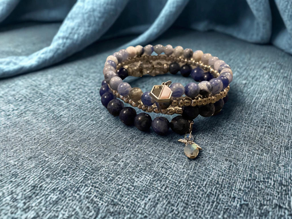 Smoky Blue & Silver Memory Wire Bracelet - Handcrafted Jewelry