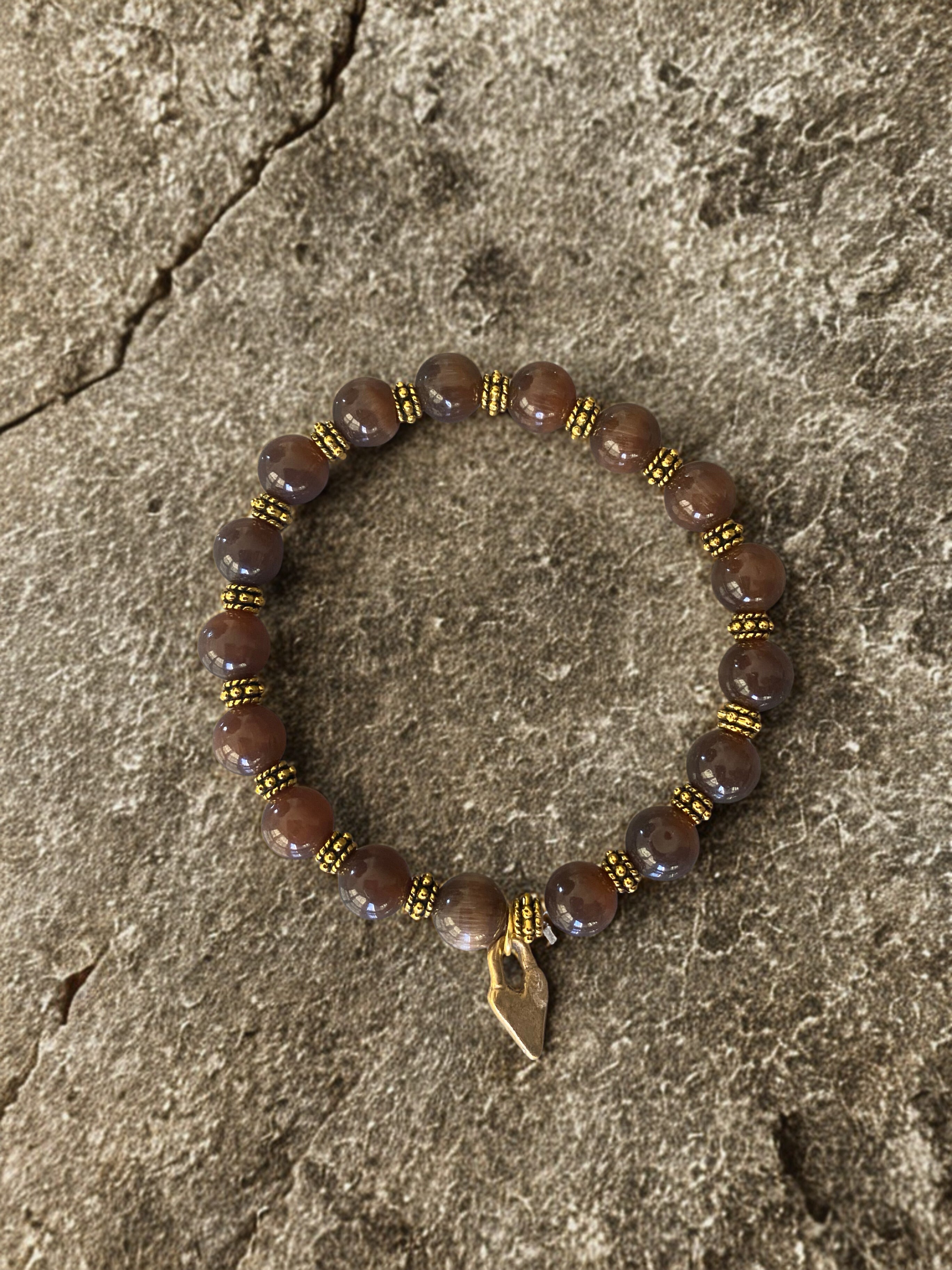 Amber Glass Bracelet with Gold Accents - Handcrafted Jewelry