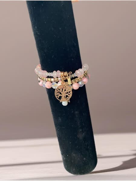 Rose pink 3 coil bracelet with gold accent